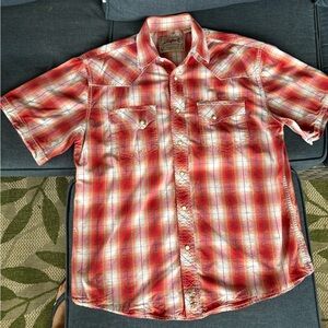 Rafter C Classic western wear Pearl Snap accents Red/White/Charcoal plaid large
